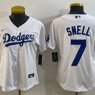 Women's Los Angeles Dodgers #7 Blake Snell White Cool Base Stitched Baseball Jersey(Run Small)