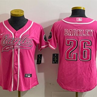 Women's Philadelphia Eagles #26 Saquon Barkley Pink Cool Base Stitched Baseball Jersey(Run Small)
