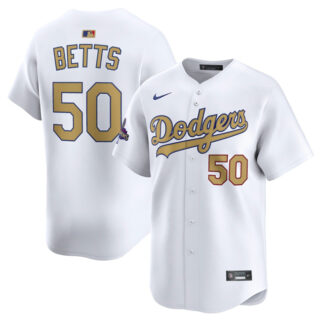 Youth Los Angeles Dodgers #50 Mookie Betts White 2025 Gold Collection Limited Stitched Baseball Jersey
