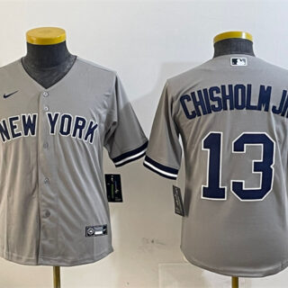 Youth New York Yankees #13 Jazz Chisholm Jr. Grey Cool Base Stitched Baseball Jersey