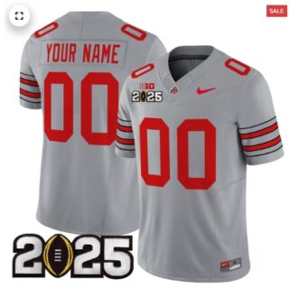 Custom Men's Ohio State Buckeyes 'Heritage Stripe' 2025 CFP Final Patch Vapor Limited Jersey Gray