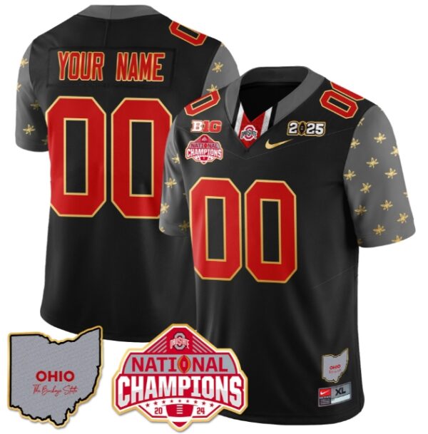 Custom Ohio State Buckeyes 2024 National Champions Limited Gold Jersey N1 Black