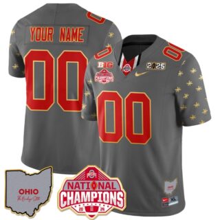 Custom Ohio State Buckeyes 2024 National Champions Limited Gold Jersey N1 Gray