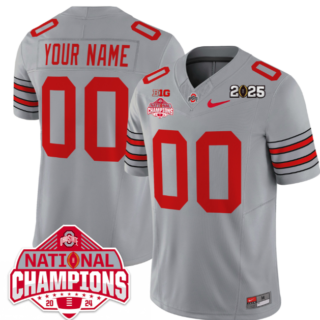 Custom Ohio State Buckeyes 'Heritage Stripe' 2025 CFP Patch National Champions Jersey Gray