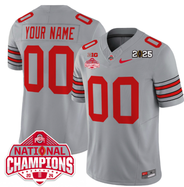 Custom Ohio State Buckeyes 'Heritage Stripe' 2025 CFP Patch National Champions Jersey Gray