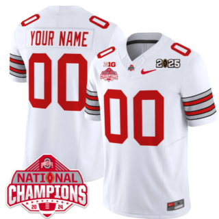 Custom Ohio State Buckeyes 'Heritage Stripe' 2025 CFP Patch National Champions Jersey White