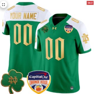 Custom Notre Dame Fighting Irish 2024 Orange Bowl Patch Vapor Limited Custom Jersey V2 Green Alternate