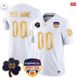 Custom Notre Dame Fighting Irish 2024 Orange Bowl Patch Vapor Limited Custom Jersey V2 White