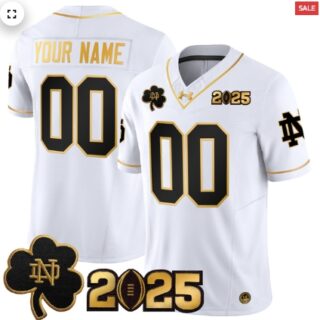 Custom Notre Dame Fighting Irish 2025 CFP Final Patch Gold Vapor Limited Custom Jersey White Gold