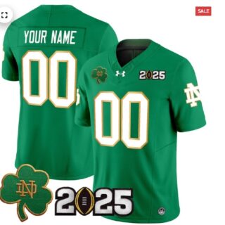 Custom Notre Dame Fighting Irish 2025 CFP Final Patch Vapor Limited Custom Jersey Green