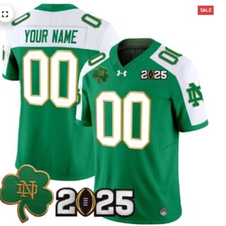Custom Notre Dame Fighting Irish 2025 CFP Final Patch Vapor Limited Custom Jersey Green Alternate
