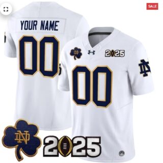 Custom Notre Dame Fighting Irish 2025 CFP Final Patch Vapor Limited Custom Jersey White