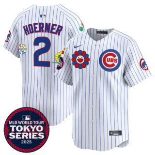 Men's Chicago Cubs #2 Nico Hoerner White 2025 Tokyo Series Limited Stitched Baseball Jersey