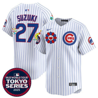 Men's Chicago Cubs #27 Seiya Suzuki White 2025 Tokyo Series Limited Stitched Baseball Jersey