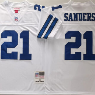 Men's Dallas Cowboys #21 Deion Sanders White Throwback Stitched Football Jersey