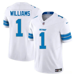 Men's Detroit Lions #1 Jameson Williams White 2025 F.U.S.E. Vapor Limited Stitched Jersey