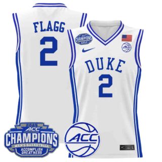 Men's Duke Blue Devils 2025 ACC Conference Tournament Champions Basketball Jersey white Cooper Flagg 2