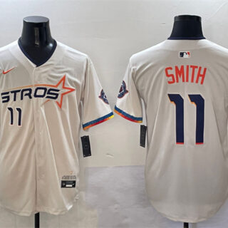 Men's Houston Astros #11 Cam Smith Cream 2025 City Connect With Texas Patch Limited Stitched Baseball Jersey