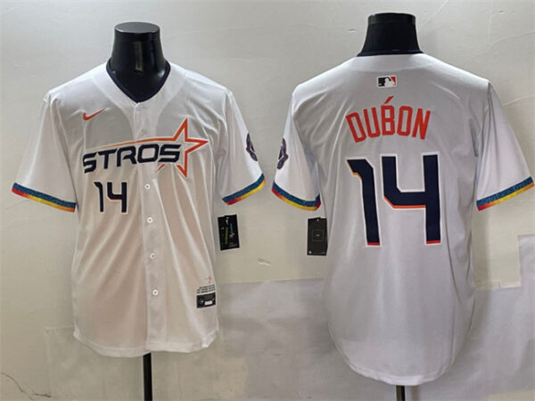 Men's Houston Astros #14 Mauricio Dub??n White 2025 City Connect Limited Stitched Baseball Jersey