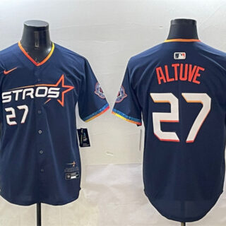 Men's Houston Astros #27 Jose Altuve Navy 2025 City Connect With Texas Patch Limited Stitched Baseball Jersey