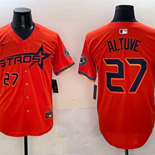 Men's Houston Astros #27 Jose Altuve Orange 2025 City Connect With Texas Patch Limited Stitched Baseball Jersey