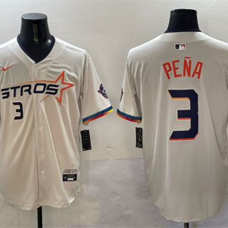 Men's Houston Astros #3 Jeremy Pena Cream 2025 City Connect With Texas Patch Limited Stitched Baseball Jersey