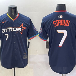 Men's Houston Astros #7 C.J. Stroud Navy 2025 City Connect With Texas Patch Limited Stitched Baseball Jersey