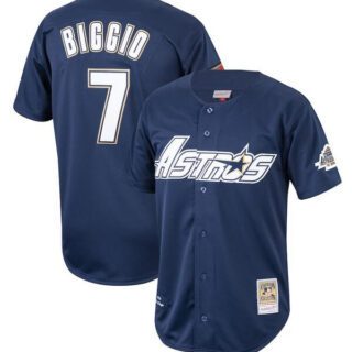 Men's Houston Astros #7 Craig Biggio Navy 1994 Stitched Baseball Jersey