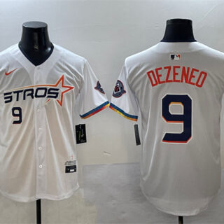 Men's Houston Astros #9 Zach Dezenzo White 2025 City Connect With Texas Patch Limited Stitched Baseball Jersey