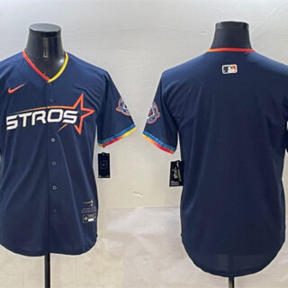 Men's Houston Astros Blank Navy 2025 City Connect With Texas Patch Limited Stitched Baseball Jersey