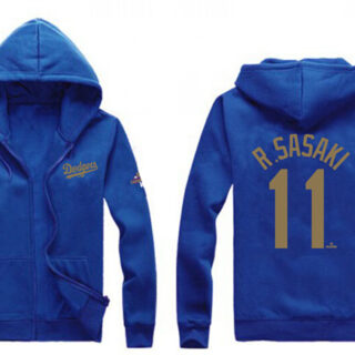 Men's Los Angeles Dodgers #11 Roki Sasaki Royal Gold 2024 World Series Champions Full-Zip Hoodie