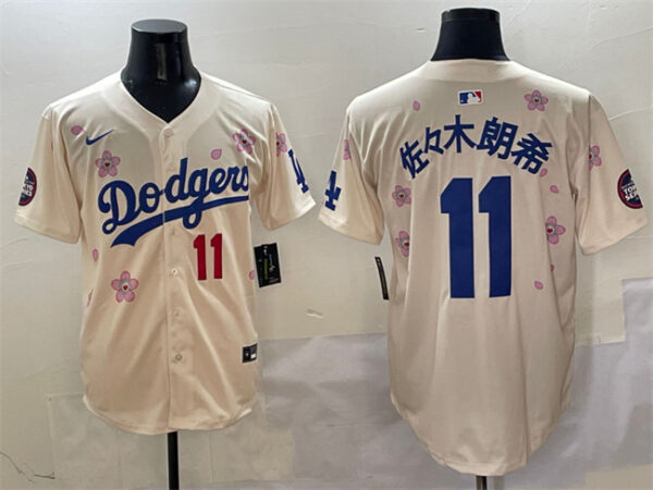 Men's Los Angeles Dodgers #11 Roki Sasaki Cream 2025 Tokyo Series Limited Stitched Baseball Jersey