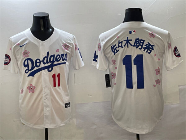 Men's Los Angeles Dodgers #11 Roki Sasaki White 2025 Tokyo Series Limited Stitched Baseball Jersey