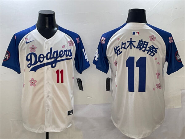 Men's Los Angeles Dodgers #11 Roki Sasaki White Royal 2025 Tokyo Series Limited Stitched Baseball Jersey