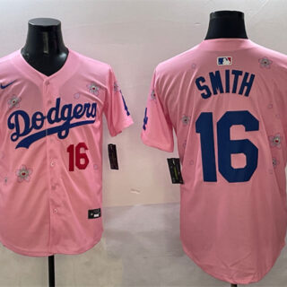 Men's Los Angeles Dodgers #16 Will Smith Pink 2025 Tokyo Series Limited Stitched Baseball Jersey