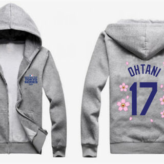 Men's Los Angeles Dodgers #17 Shohei Ohtani Gray 2025 Tokyo Series Full-Zip Hoodie