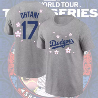 Men's Los Angeles Dodgers #17 Shohei Ohtani Gray 2025 Tokyo Series Name & Number T-Shirt
