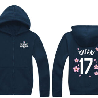 Men's Los Angeles Dodgers #17 Shohei Ohtani Navy 2025 Tokyo Series Full-Zip Hoodie