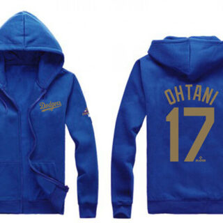 Men's Los Angeles Dodgers #17 Shohei Ohtani Royal Gold 2024 World Series Champions Full-Zip Hoodie