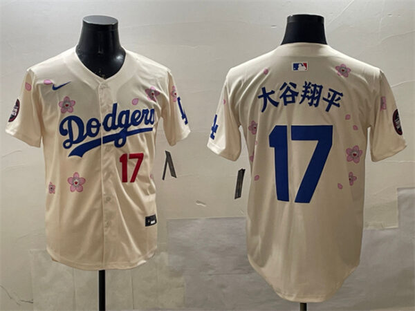 Men's Los Angeles Dodgers #17 Shohei Ohtani Cream 2025 Tokyo Series Limited Stitched Baseball Jersey