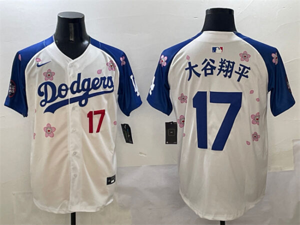 Men's Los Angeles Dodgers #17 Shohei Ohtani White Royal 2025 Tokyo Series Limited Stitched Baseball Jersey