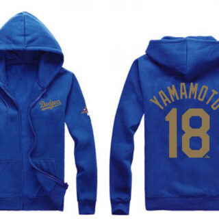 Men's Los Angeles Dodgers #18 Yoshinobu Yamamoto Royal Gold 2024 World Series Champions Full-Zip Hoodie