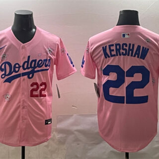 Men's Los Angeles Dodgers #22 Clayton Kershaw Pink 2025 Tokyo Series Limited Stitched Baseball Jersey