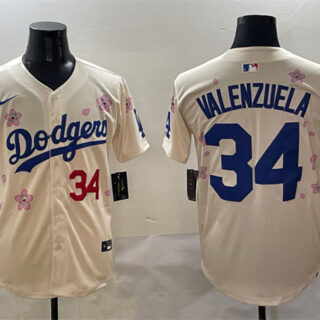 Men's Los Angeles Dodgers #34 Fernando Valenzuela Cream 2025 Tokyo Series Limited Stitched Baseball Jersey