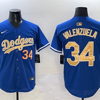 Men's Los Angeles Dodgers #34 Fernando Valenzuela Royal 2025 Gold Collection Limited Stitched Baseball Jersey