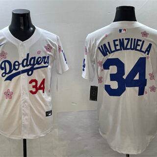 Men's Los Angeles Dodgers #34 Fernando Valenzuela White 2025 Tokyo Series Limited Stitched Baseball Jersey