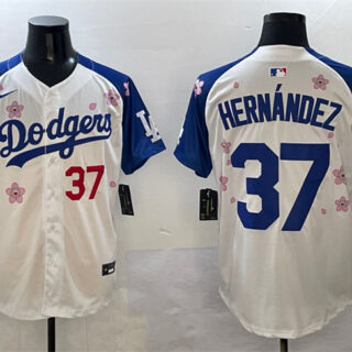 Men's Los Angeles Dodgers #37 Teoscar Hernandez White Royal 2025 Tokyo Series Limited Stitched Baseball Jersey