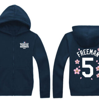 Men's Los Angeles Dodgers #5 Freddie Freeman Navy 2025 Tokyo Series Full-Zip Hoodie
