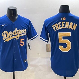 Men's Los Angeles Dodgers #5 Freddie Freeman Royal 2025 Gold Collection Limited Stitched Baseball Jersey