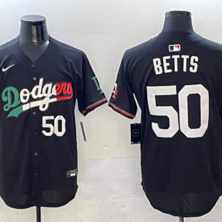 Men's Los Angeles Dodgers #50 Mookie Betts Black Mexico Flag Limited Stitched Baseball Jersey